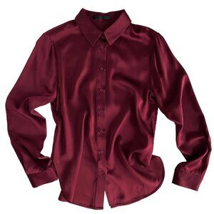 JENNI KAYNE RED SILK BUTTON DOWN BLOUSE SHIRT MEDIUM